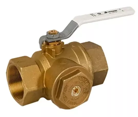 1/2" Jomar Valve T-100FBG, Combination Shutoff Valve & Strainer, Full Port, NPT Threaded, Dezincification Resistant Brass, 400 WOG 3-Way Ball Valve