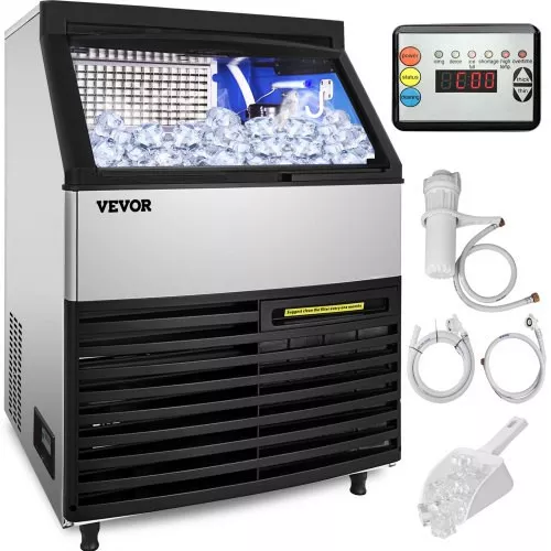 110V Commercial Ice Maker 265LBS/24H with 99lbs Storage Capacity Stainless Steel Commercial Ice Machine 90 Ice Cubes Per Plate Industrial Ice Maker Machine Auto Clean for Bar Home Supermarkets