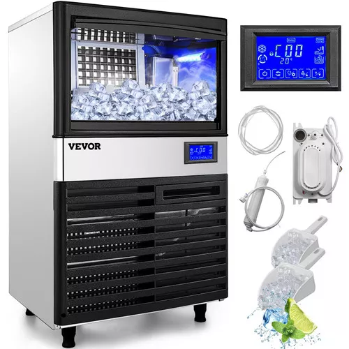 110V Commercial ice Maker Machine 110LBS/24H with 39LBS Bin and Electric Water Drain Pump, Stainless Steel Ice Machine, Auto Operation, Include Water Filter 2 Scoops and Connection Hose