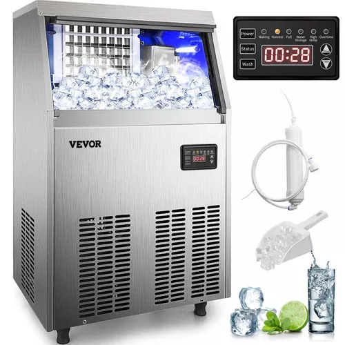 110V Commercial Ice Maker Machine 90-100LBS/24H with 33LBS Bin, Stainless Steel Automatic Operation Under Counter Ice Machine for Home Bar, Include Water Filter, Scoop, Connection Hose (Replaced by 400-10725)