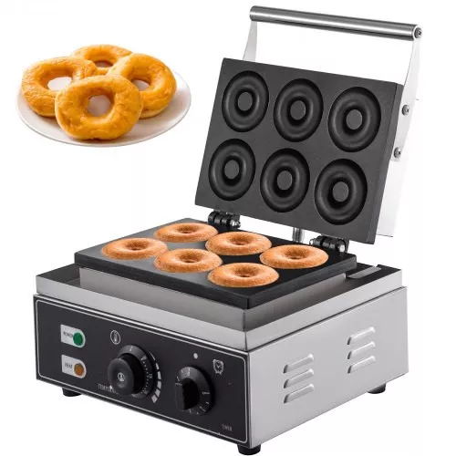 110V Commercial Waffle Donut Machine 6 Holes Double-Sided Heating 50-300™, Electric Doughnut Maker 1550W, Non-stick Donut MakerTeflon-Coating for Professional Kitchen (Depth:0.55",Dia:2.95")