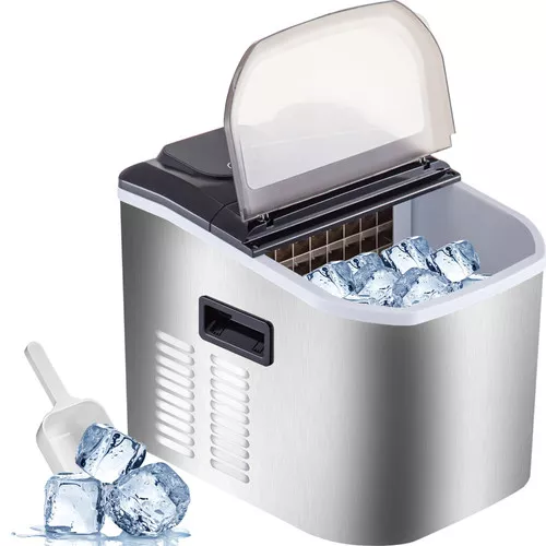 110V Portable Ice Maker Countertop 40 LBS in 24 Hours, Ice Maker Machine with Ice Scoop and Basket,Counter Top Ice Maker Machine Compact and Self Cleaning for Home/Kitchen/Office (Sliver)