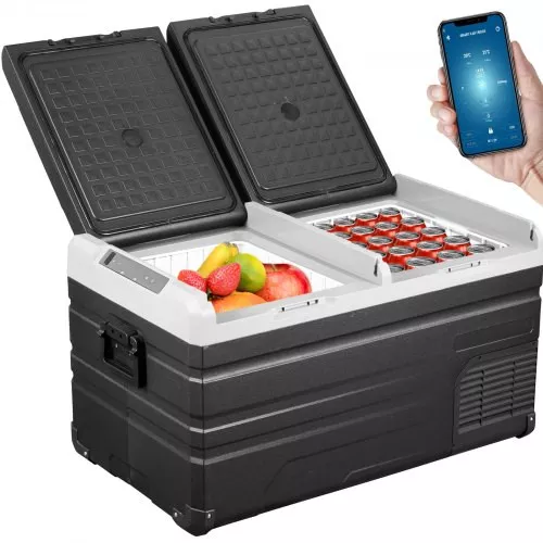 12 Volt Refrigerator 100 Quart, Dual Door Chest Refrigerator 12/24V DC & 110-240V AC Electric Compressor Cooler for Truck Vehicle RV Boat Outdoor & Home Use, -4™-68" Black