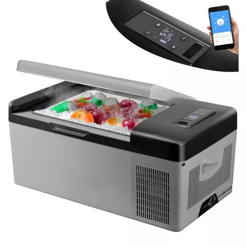 12 Volt Refrigerator 16 Qt, Portable Mini Car Fridge w/ -4™-68" Cooling Range & App Control 12/24V DC & 110-240V AC Electric Compressor Cooler for Truck Vehicle RV Boat Outdoor & Home Use, Grey