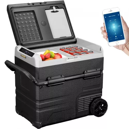 12 Volt Refrigerator 48 Quart, Dual Zone Car Fridge Freezer w/App Control & Wheels 12/24V DC & 110-240V AC Electric Compressor Cooler for Truck Vehicle RV Boat Outdoor & Home Use, -4™-68" Black