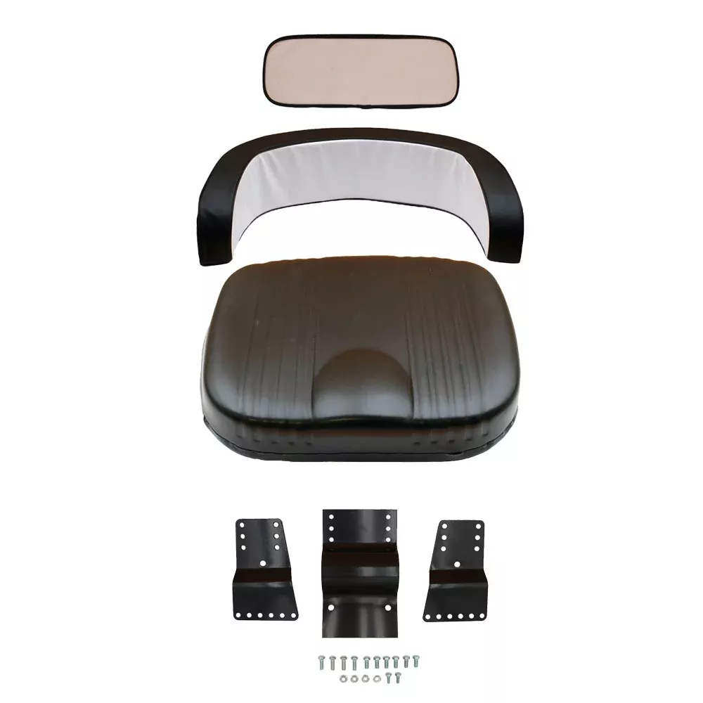 3-Piece Black & White Tractor Seat Deluxe Cushion & Back (Brackets Included) Fit