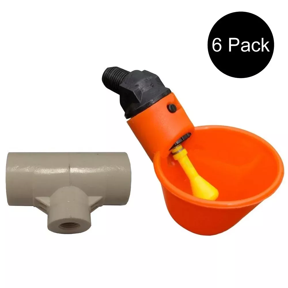 6 pk Automatic Water Drinker Cup & PVC Fitting Chicken Hen Poultry Coop System