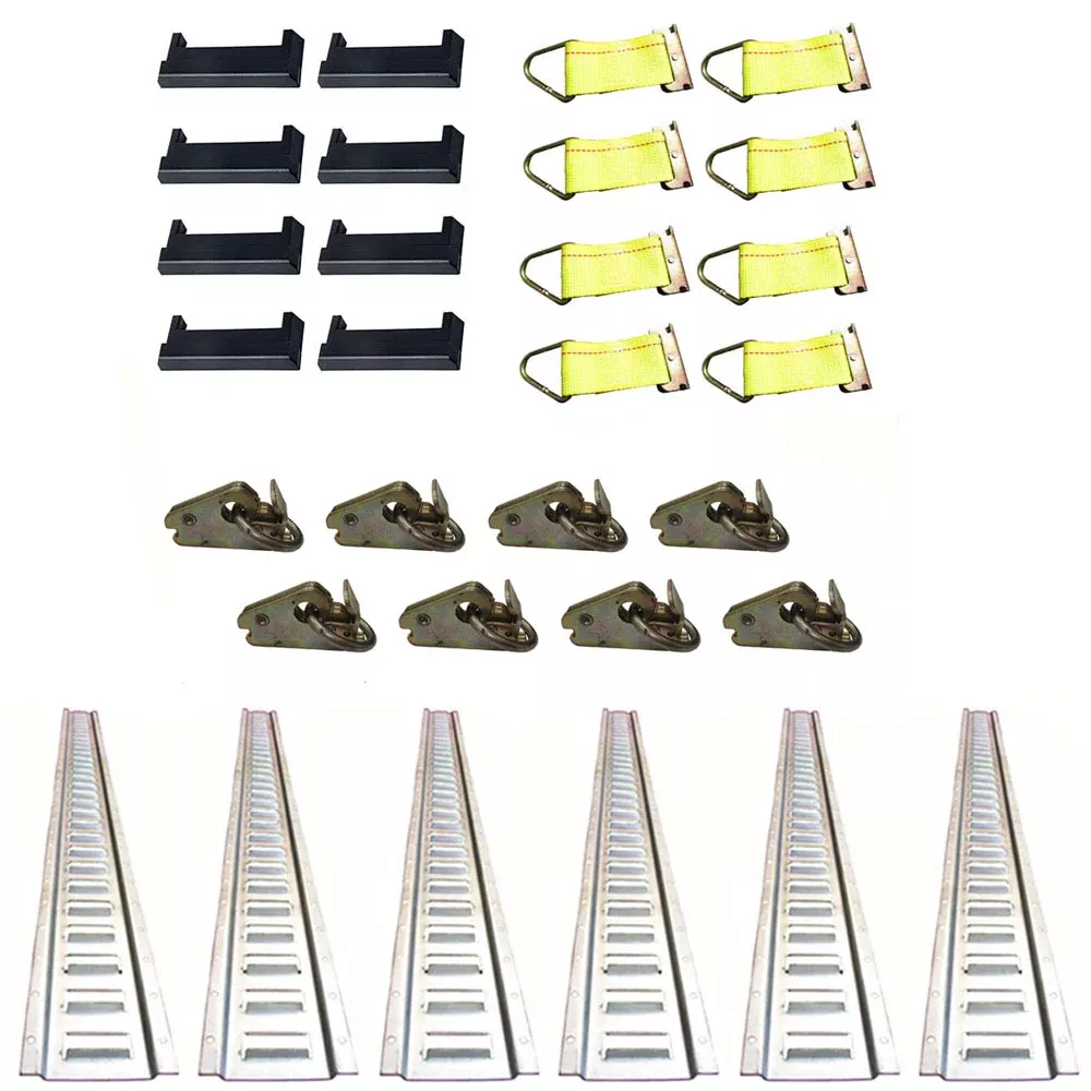 E-Track Tie-Down Kit 6 Galvanized 5' Horizontal Rails 8 End Caps-Straps-Rings