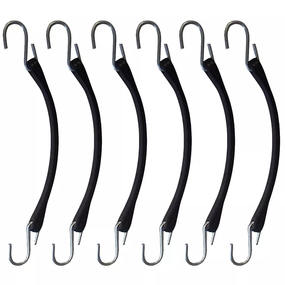 Six (6) 9" Heavy Duty Natural Black Rubber Tarp Straps (Bungee Cords) w/ Hooks